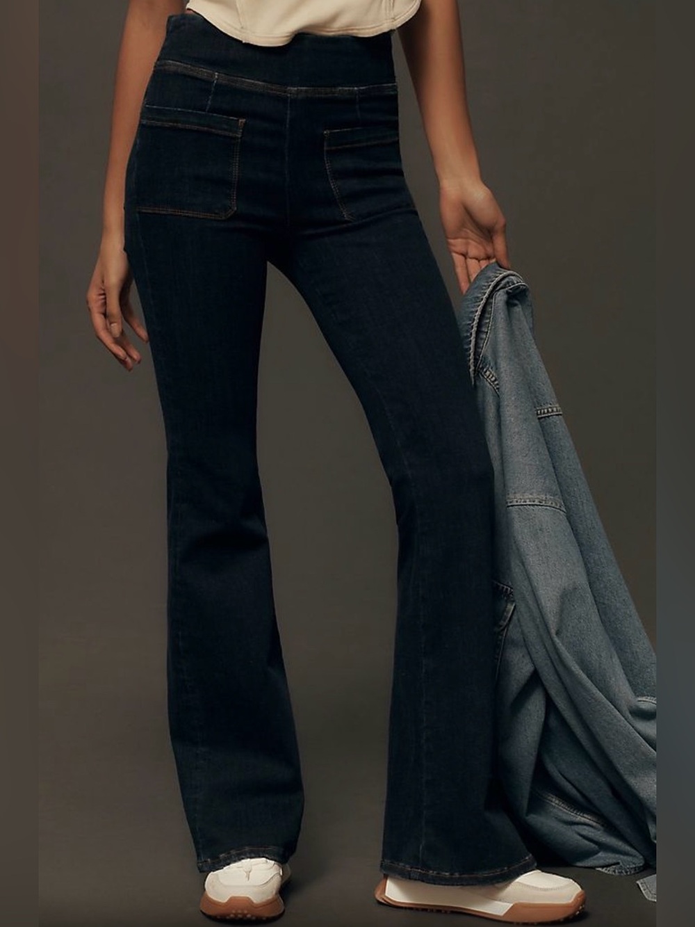 FRAME Bardot Jetset Flare Pull-On High Rise Jeans Dark Wash Size 1